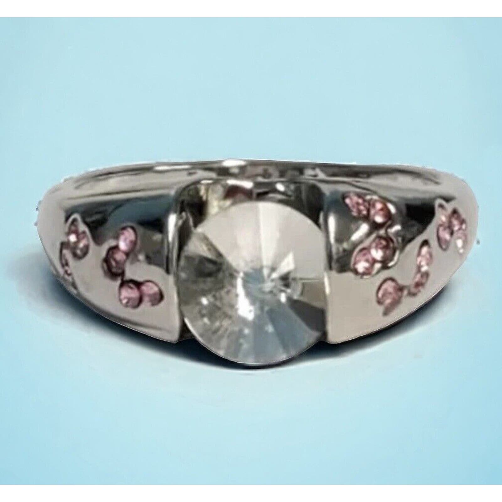 Sterling Silver Ring Pink Butterfly Large Clear Cubic Zirconia Size 95 43$